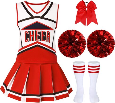 Cheerleader Outfit For Girls Halloween Costume For Kids 5-12 Years Cheer Uniform Set Fancy Dress For Party Birthday in Kuwait