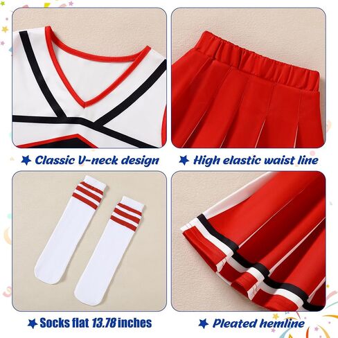 Cheerleader Outfit For Girls Halloween Costume For Kids 5-12 Years Cheer Uniform Set Fancy Dress For Party Birthday in Kuwait