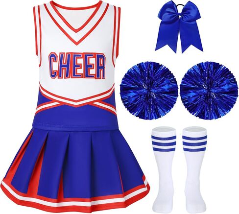 Cheerleader Outfit For Girls Halloween Costume For Kids 5-12 Years Cheer Uniform Set Fancy Dress For Party Birthday in Kuwait
