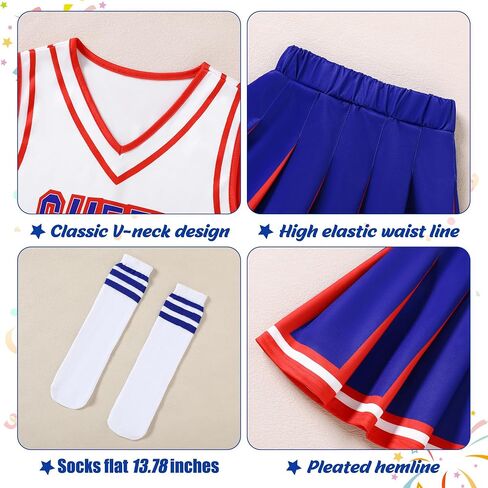 Cheerleader Outfit For Girls Halloween Costume For Kids 5-12 Years Cheer Uniform Set Fancy Dress For Party Birthday in Kuwait