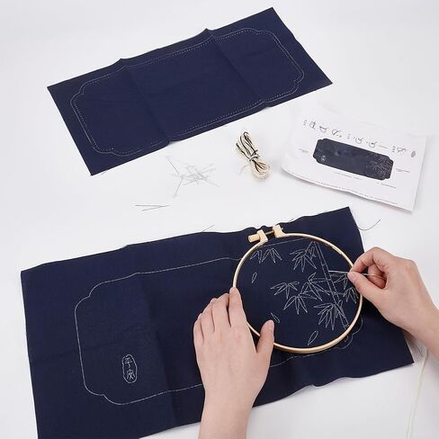 FREEBLOSS Sashiko Tea Mat DIY Sashiko Kit with Instructions Sashiko Kit for Beginners 12.6 * 5.9'' Bamboo Sashiko Tea Mat Sashiko Japanese Needlework Kit for Housewarming Gift in Saudi Arabia