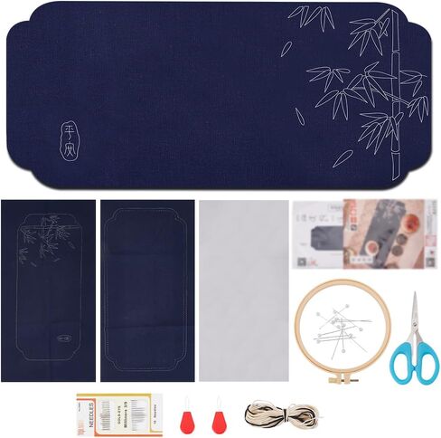 FREEBLOSS Sashiko Tea Mat DIY Sashiko Kit with Instructions Sashiko Kit for Beginners 12.6 * 5.9'' Bamboo Sashiko Tea Mat Sashiko Japanese Needlework Kit for Housewarming Gift in Saudi Arabia