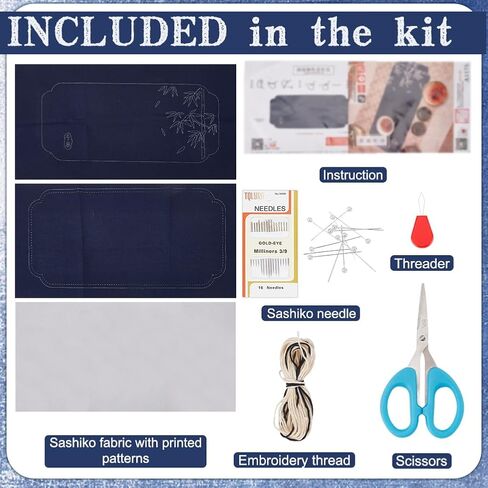 FREEBLOSS Sashiko Tea Mat DIY Sashiko Kit with Instructions Sashiko Kit for Beginners 12.6 * 5.9'' Bamboo Sashiko Tea Mat Sashiko Japanese Needlework Kit for Housewarming Gift in Saudi Arabia