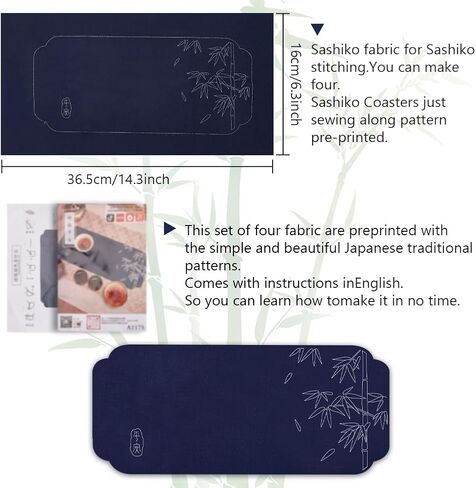 FREEBLOSS Sashiko Tea Mat DIY Sashiko Kit with Instructions Sashiko Kit for Beginners 12.6 * 5.9'' Bamboo Sashiko Tea Mat Sashiko Japanese Needlework Kit for Housewarming Gift in Saudi Arabia