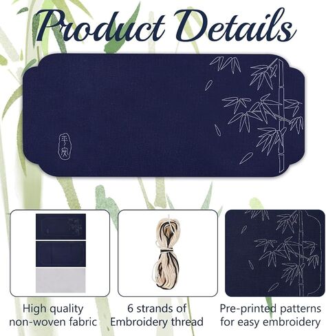 FREEBLOSS Sashiko Tea Mat DIY Sashiko Kit with Instructions Sashiko Kit for Beginners 12.6 * 5.9'' Bamboo Sashiko Tea Mat Sashiko Japanese Needlework Kit for Housewarming Gift in Saudi Arabia