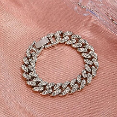 Hip Hop Iced Out Rhinestones Bracelet Alloy Link Chain Bracelet in Saudi Arabia