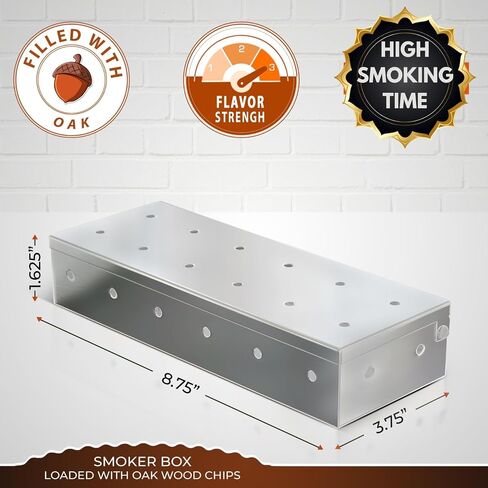 KITCHEN PERFECTION Smoker Box Filled with Apple Wood Chips -Top Grill Smoker Box,Adds Delicious Smokey Flavor on Gas Grill/Charcoal Grills, Stainless Steel BBQ Grill Accessories Grill Master Gift in Saudi Arabia