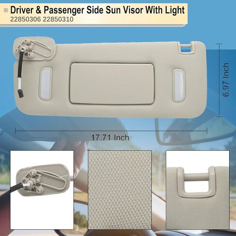 Gray Right Passenger Side Car Sun Visor Fits for 2007-2014 Cadillac Escalade Chevy Tahoe GMC Yukon 2007-2013 Chevy Avalanche Silverado GMC 1500 2500HD 3500HD, Replaces 22850306 in Saudi Arabia