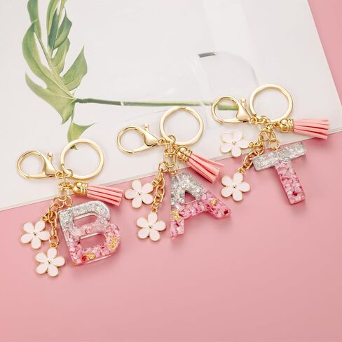 SELOVO Girls Pink Flower Chain Cute Keychain Initial Keychain Key Chain for Women in Kuwait