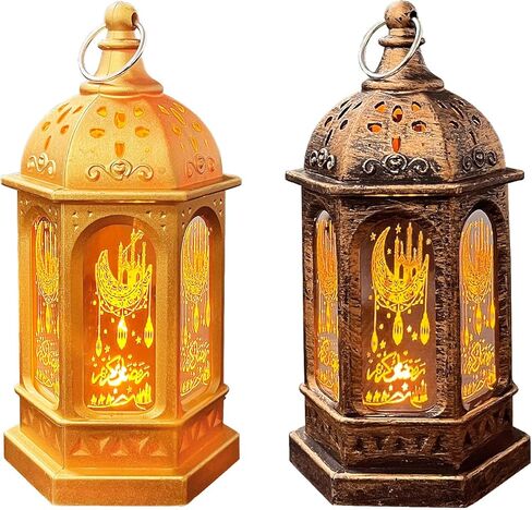 AmFor رمضان الفوانيس LED عيد مبارك مصابيح شمعة - 2 قطعة خمر زينة رمضان أضواء العيد LED عيد مبارك شمعة مصباح الشموع شنقا فانوس للمنزل منضدية حفل زفاف in Kuwait