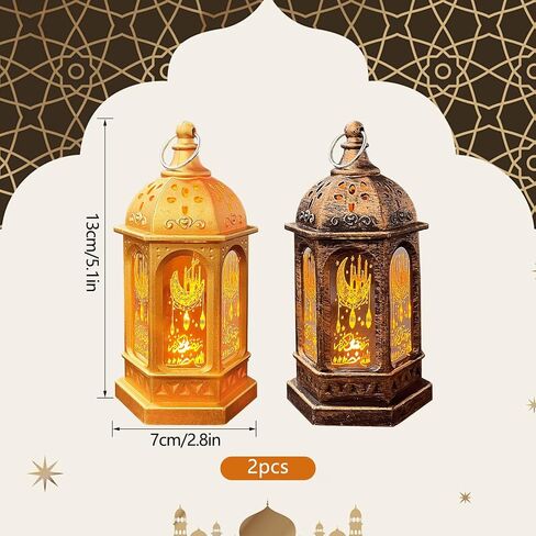 AmFor رمضان الفوانيس LED عيد مبارك مصابيح شمعة - 2 قطعة خمر زينة رمضان أضواء العيد LED عيد مبارك شمعة مصباح الشموع شنقا فانوس للمنزل منضدية حفل زفاف in Kuwait