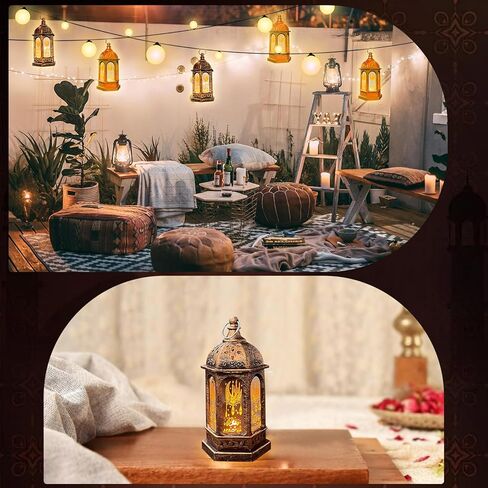 AmFor رمضان الفوانيس LED عيد مبارك مصابيح شمعة - 2 قطعة خمر زينة رمضان أضواء العيد LED عيد مبارك شمعة مصباح الشموع شنقا فانوس للمنزل منضدية حفل زفاف in Kuwait