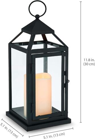 Elements Traditional Lantern with LED Pillar Candle Decorative Wedding Indoor Outdoor Events Parties Home Décor, Set of 2, 12-Inch, Black in Kuwait
