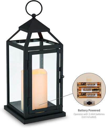 Elements Traditional Lantern with LED Pillar Candle Decorative Wedding Indoor Outdoor Events Parties Home Décor, Set of 2, 12-Inch, Black in Kuwait