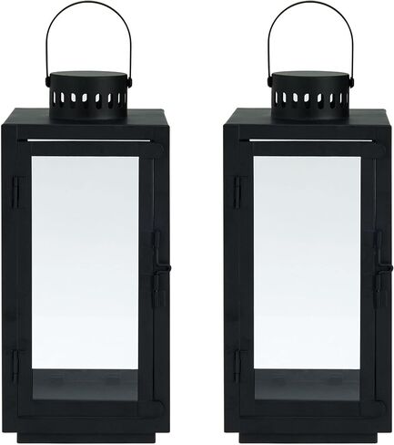 Elements Traditional Lantern with LED Pillar Candle Decorative Wedding Indoor Outdoor Events Parties Home Décor, Set of 2, 12-Inch, Black in Kuwait