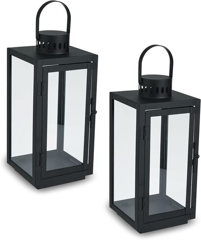 Elements Traditional Lantern with LED Pillar Candle Decorative Wedding Indoor Outdoor Events Parties Home Décor, Set of 2, 12-Inch, Black in Kuwait