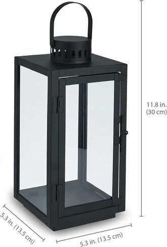 Elements Traditional Lantern with LED Pillar Candle Decorative Wedding Indoor Outdoor Events Parties Home Décor, Set of 2, 12-Inch, Black in Kuwait