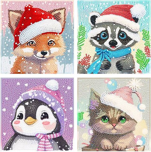 KYOQFVN 4 Pack Christmas Diamond Art - Cute Animals Diamond Art Kits for Adults Christmas, Big Gem Art Full Drill Diamond Dots aPainting Picture Arts Craft for Home Decor 6x6inch in Saudi Arabia