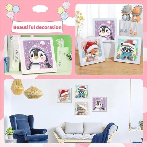KYOQFVN 4 Pack Christmas Diamond Art - Cute Animals Diamond Art Kits for Adults Christmas, Big Gem Art Full Drill Diamond Dots aPainting Picture Arts Craft for Home Decor 6x6inch in Saudi Arabia