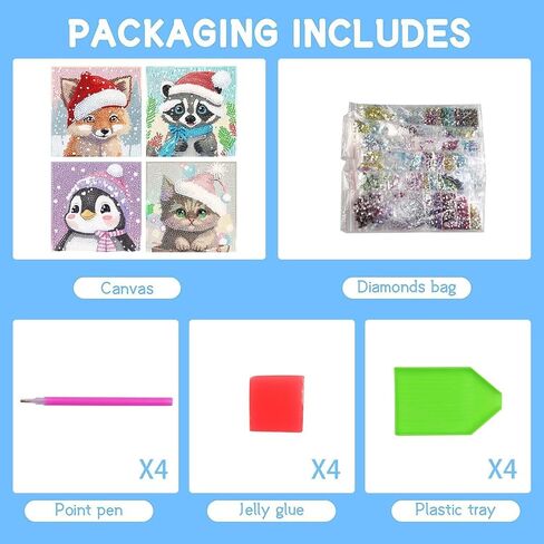 KYOQFVN 4 Pack Christmas Diamond Art - Cute Animals Diamond Art Kits for Adults Christmas, Big Gem Art Full Drill Diamond Dots aPainting Picture Arts Craft for Home Decor 6x6inch in Saudi Arabia