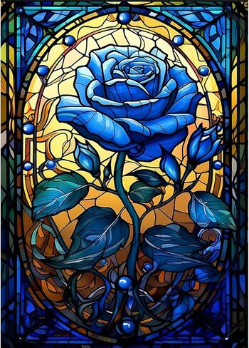 MAXBYE Blue Rose Diamond Art Painting Kits for Adults, Stained Glass Flowers Full Drill Diamond Art Kits for Beginners, DIY Round 5D Diamonds Gem Art Painting Kits for Home Wall Decor 12x16inch in Saudi Arabia