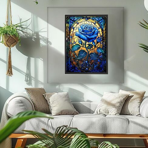 MAXBYE Blue Rose Diamond Art Painting Kits for Adults, Stained Glass Flowers Full Drill Diamond Art Kits for Beginners, DIY Round 5D Diamonds Gem Art Painting Kits for Home Wall Decor 12x16inch in Saudi Arabia