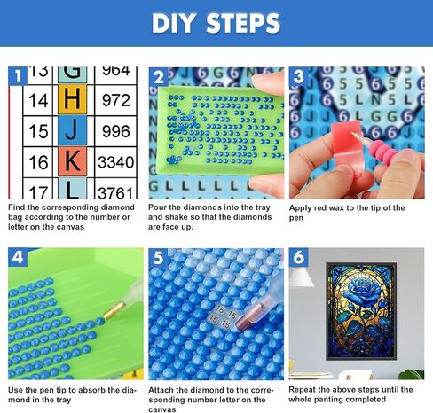 MAXBYE Blue Rose Diamond Art Painting Kits for Adults, Stained Glass Flowers Full Drill Diamond Art Kits for Beginners, DIY Round 5D Diamonds Gem Art Painting Kits for Home Wall Decor 12x16inch in Saudi Arabia