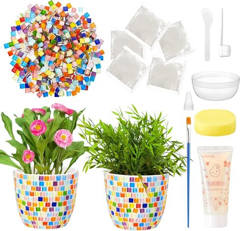 Tioncy 2 مجموعة DIY زهرية فسيفساء عدة للبالغين هدية، DIY فسيفساء الفنون والحرف مجموعات مع زهرية زهرة فسيفساء الملحقات الفن عدة لعيد الميلاد غرفة ديكور عشاق الأعمال الفنية اليدوية in Saudi Arabia