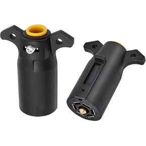 2Pcs 7 Pin 7 Way Trailer Plug, 7way Blade Round Trailer Connector for RV, Prong, Boats and Campers