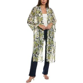 Anne Klein Women's Long Sleeve Duster W Side Slits, Black Forest Multi