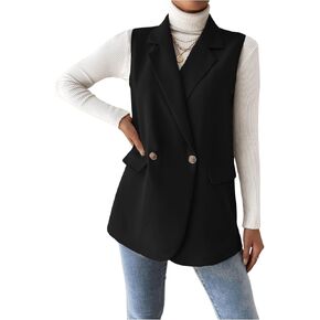GORGLITTER Women's Long Vest Sleeveless Button Up Work Office Cardigan Blazer Vest