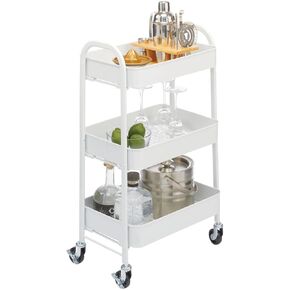 mDesign Metal 3-Tier Rolling Utility Storage Carts - Organizer Trolley for Bathroom, Kitchen, Laundry, Office, and Kids Rooms - Heavy Duty Caddy with 4 Caster Wheels - Matte White