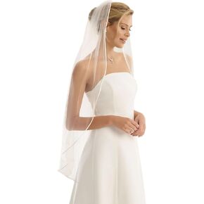 BEAUTELICATE Bridal veils for Wedding Fingertip Length with Ribbon Edge Wedding Veil