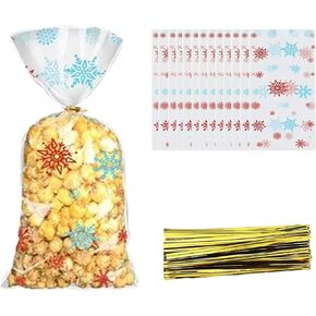 PACKSISTER Gold Flat Clear Cellophane Treat Bags with Twist Ties for Gift Wrapping, Bakery, Cookie, Candies, Dessert, Baskets Packaging(5"X11",100 Pcs)