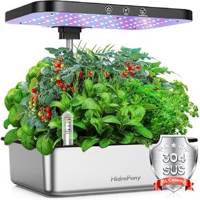 【Upgraded 304 Stainless Steel】Hydroponics Growing System Indoor Garden, HidroPony Herb Garden Kit Indoor, 12 Pods Indoor Garden Kit with LED Grow Light, Automatic Timer, Adjustable Height (No Seeds)