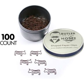 Butler in the Home Cow Bull Shaped Paper Clips Great for Paper Clip Collectors or Office Gift - Comes in Round Tin with Lid and Gift Box (White 100 Count)