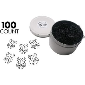 Butler in the Home 100 Count Spider Shaped Paper Clips Great for Paper Clip Collectors or Office Gift - Comes in Round Tin with Lid and Gift Box (Black)