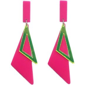 Retro Acrylic Geometric Double Triangle Long Dangle Drop Earrings Creative Exaggerated Fluorescent Geometric Statement Earrings for Women 80's Outfit Glow Party Jewelry Gifts