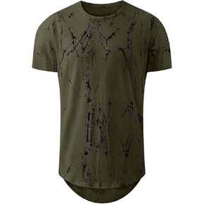 Verdusa Men's Printed Short Sleeve Crew Neck Tee Tops Asymmetrical Hem Casual T Shirts