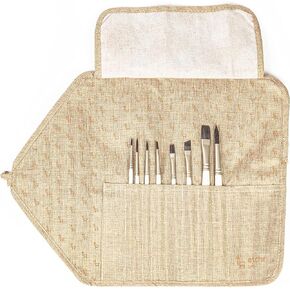 Etchr Gouache Brush Set - Set of 8 Gouache - Vegan-Friendly Paint Brush Set - Travel Brushes with Linen Roll-Up Pouch