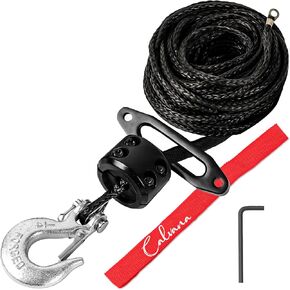 3/16" x 50ft 5070lbs Synthetic Winch Rope Kit,Polyethylene Winch Cable with Winch Fairlead,Stopper,Heavy Duty Hook, Pull Strap,forATV,UTV,Off Road 4x4 Towing & Recovery Accessories,Black