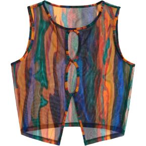 Milumia Women's Cutout Sheer Mesh Crop Tank Top Neon Rave Tops Festival