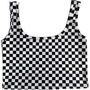 WSPLYSPJY Women's Plus Size Black and White Vest Checked Print Cami Crop Tank Tops