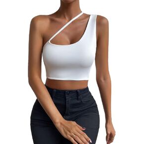 SHENHE Women's Cut Out One Shoulder Sleeveless Asymmetrical Fitted Crop Tank Top