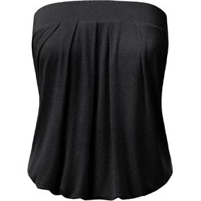 DOUBLJU Natural Pleated Stretchy Tube Tops with Elastic Band Sleeveless Strapless Casual Tank Tops for Women with Plus Size