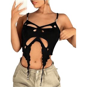 Verdusa Women's Sleeveless Crop Top Cut Out Asymmetrical Hem Slim Fit Cami Top