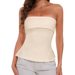 Summer Tube Tops for Women Sexy Strapless Y2K Slit Slim Fit Sleeveless Off Shoulder Backless Shirt