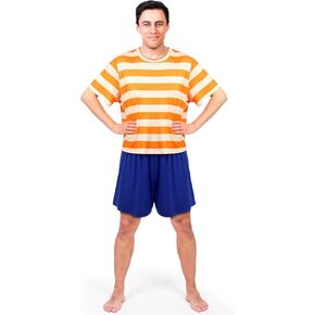 Halloween Costumes for Adults Television Show Costume Men's Striped Shirt and Dark Blue Shorts Suit for Halloween Dress Up