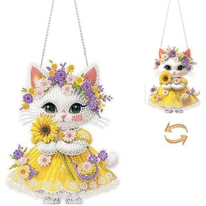 Eiflow Diamond Art Hanging Kit for Adult Cat, DIY Double Sided Acrylic Diamonds Painting Ornament Pendant Board Kit