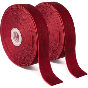 Burgundy/Maroon Velvet Ribbon, 1" × 20Yards (2 Rolls, 10Yards/Rolls) for Gift Wrapping, Flower Bouquet, Bow Making & Other Projects